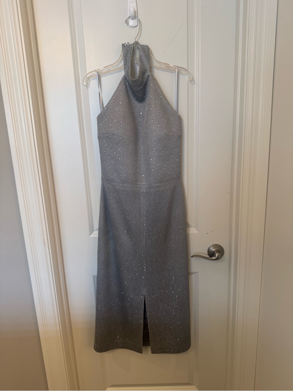 St. John Silver Halter Sparkle Midi Dress